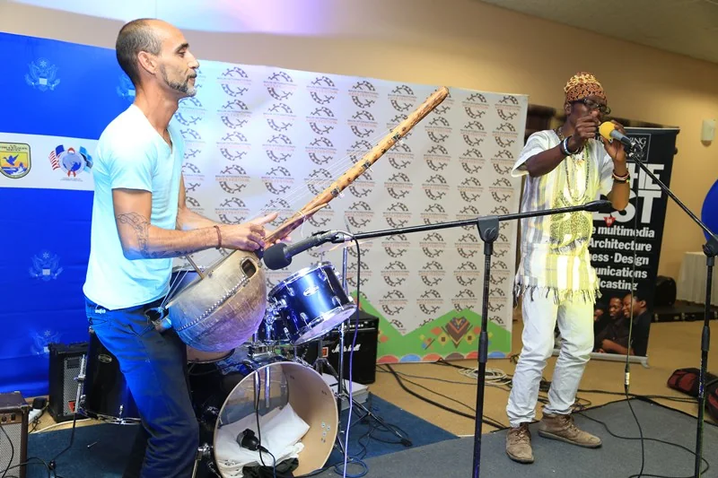 Two performers on stage at the 2015 Maun International Arts Festival